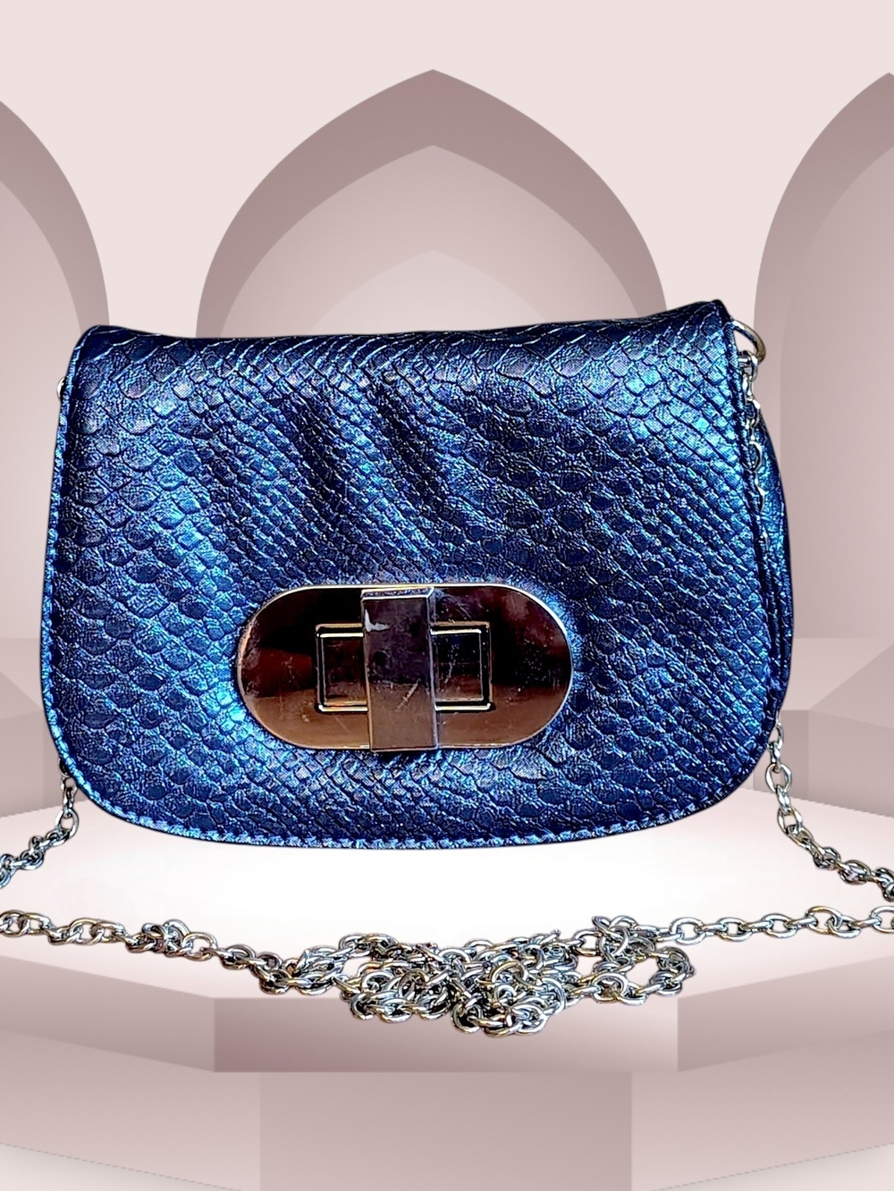 Sondra Roberts Iridescent Metallic Blue Chain Crossbody Womens